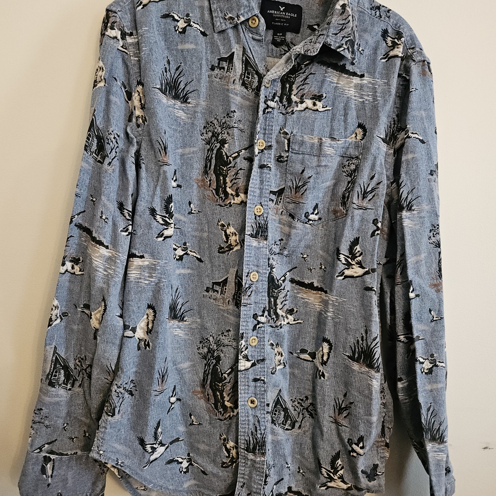 American Eagle Outfitters Blue Nature Print Men's Shirt